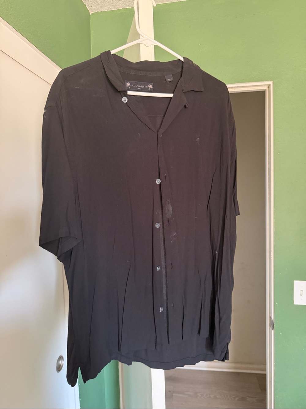 All Saints Black Short-Sleeve Button Down Shirt